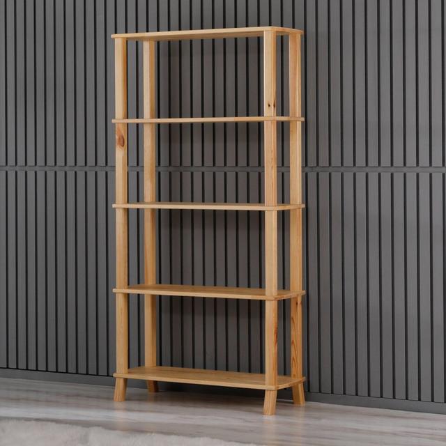 Modern Minimalist Solid Wood Bookshelf for Living Room, Tall Open Shelf Storage Unit for Home Office, Natural Wooden Display Shelf Decor