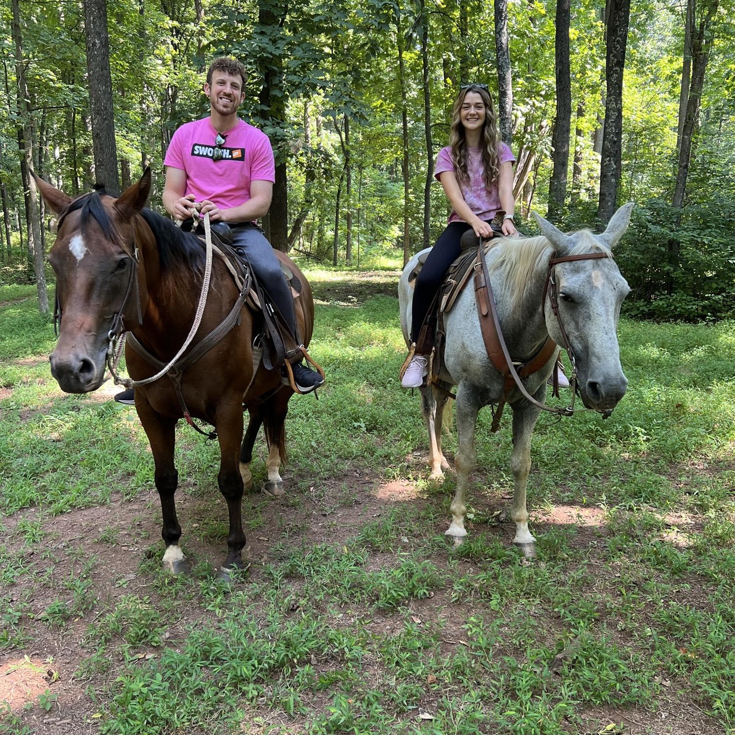 Celebrating our one-year anniversary in Charlottesville, VA, August, 2023. Horseback riding near our wedding venue!