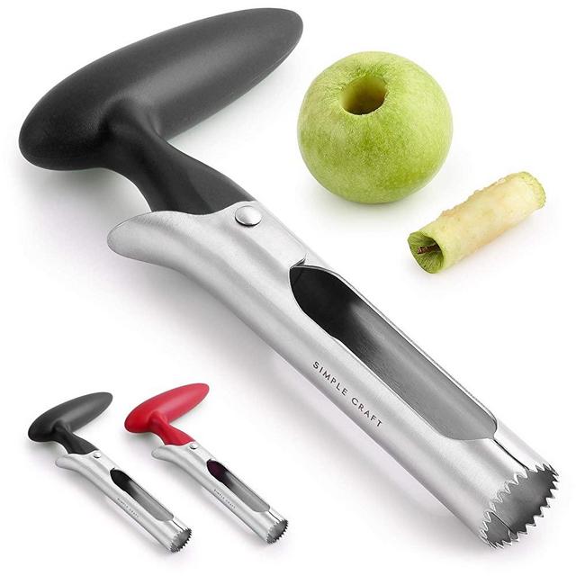 Simple Craft Apple Corer - Premium Stainless Steel Apple Corer Tool For Removing Cores & Pits - Sharp Serrated Core Remover For Apples & Pears (Black)