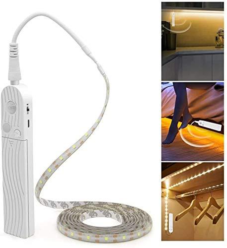 LED Under Cabinet Lighting Motion Sensor, CFGROW 10Ft Four Modes Bed Stairs Wardrobe Lamp Tape, Waterproof 5V USB LED Closet Night Strip Light(Cold White, 3M x 2Packs)