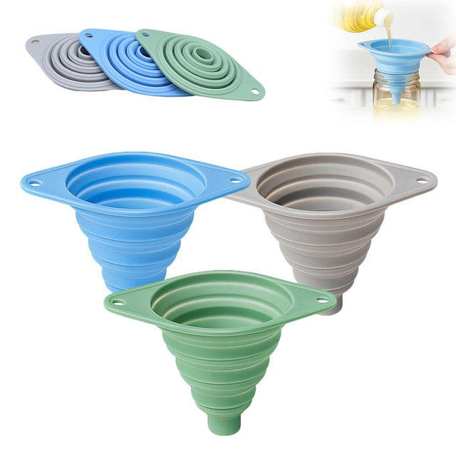 Kitchen Funnel Set 3 Pack, 2026 New Food Grade Silicone Collapsible Funnels, Space-Saving & Easy to Clean, Portable Small Funnels for Water Bottles & Liquid Transfer (3pcs)