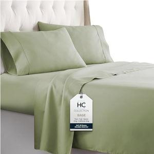 HC COLLECTION King Size Sheets Set, 4 pc Bed Sheets & Pillowcases Set - Machine Washable for Easy Care - Soft & Breathable All Season Microfiber Sheets with Deep Pockets - Sage
