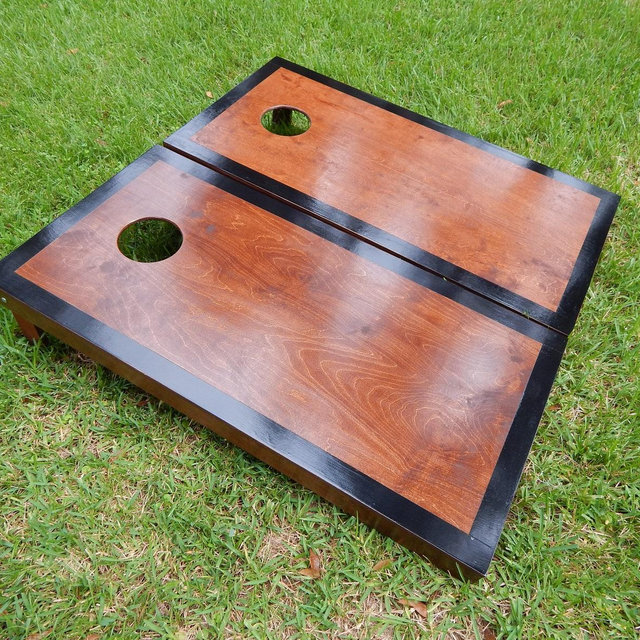 Black Border Chestnut Stained Cornhole Board Set W/ Bags Save 20.00