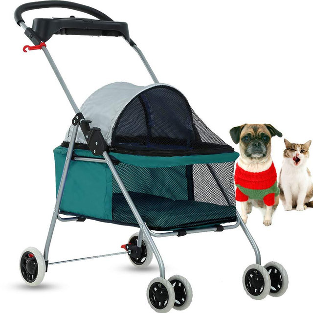 Dog Stroller Pet Stroller Cat Strollers Jogger Folding Travel Carrier Durable 4 Wheels Doggie Cage with Cup Holders 35Lbs Capacity Waterproof Puppy Strolling Cart for Small-Medium Dogs, Cats - Teal