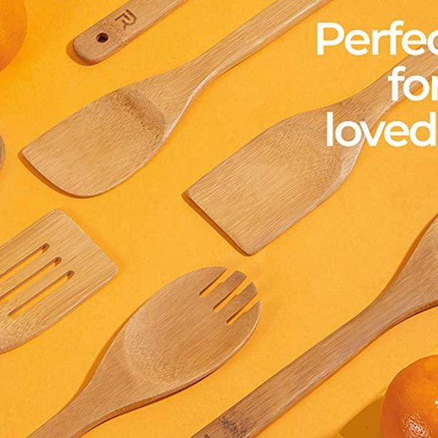 Riveira Wooden Spoons for Cooking 6-Piece Bamboo Utensil Set Apartment Essentials Wood Spatula Spoon Nonstick Kitchen Utensil Set Premium Quality Housewarming Gifts Wooden Utensils for Everyday Use