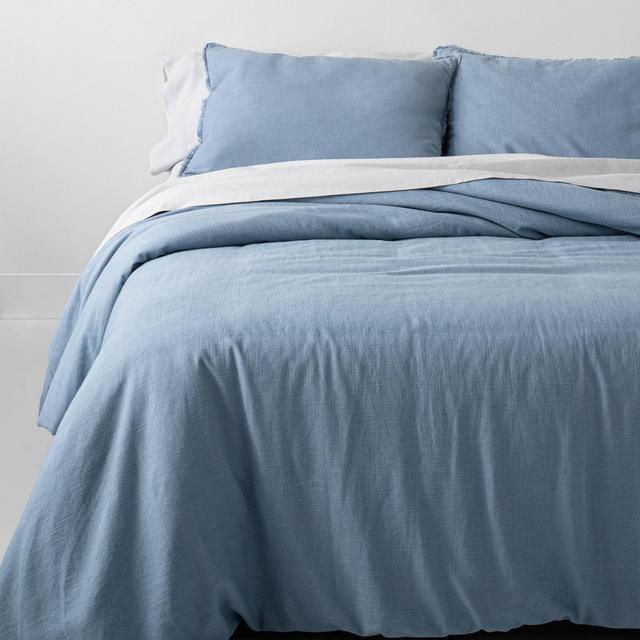Full/Queen Heavyweight Linen Blend Comforter & Sham Set Sky Blue - Casaluna™