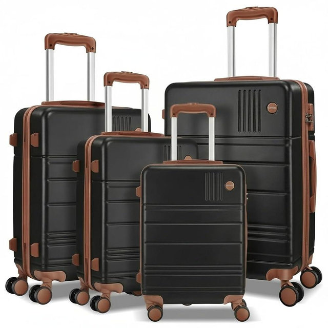 Hoteel Luggage Sets 4 Piece, 4-Yr Warranty Durable Suitcase Dual-Spinner Wheel TSA Lock, Lightweight Travel Hardshell PC+ABS Carry on Luggage for Men&Women, Dark Black16/20/24/28 inch