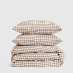 Linen Gingham Duvet Cover Set- Cafe Color, Queen