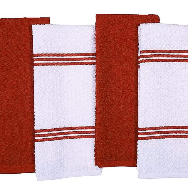 AMOUR INFINI Terry Dish Towel | Set of 4 | 16 x 26 Inches | Super Soft and Absorbent |100% Cotton Dishtowels | Perfect for Household and Commercial Uses | Rust