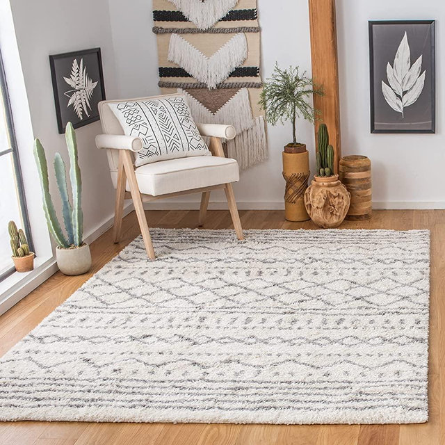 SAFAVIEH Arizona Shag Collection ASG741F Moroccan Non-Shedding 1.6-inch Thick Living Room Dining Bedroom Area Rug 9' x 12' Ivory/Grey