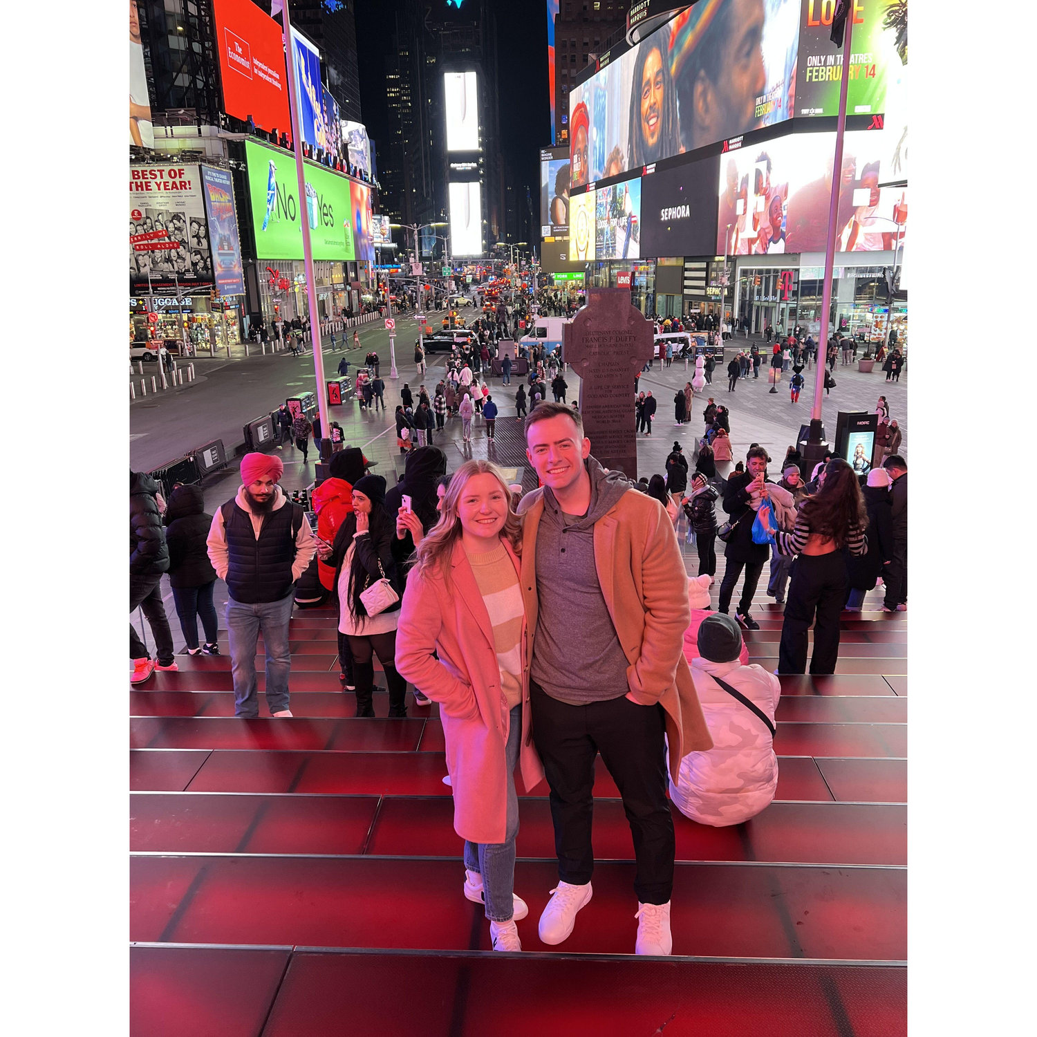 We visited Times Square after seeing Lion King on Broadway. The concession stand workers are elite salesmen and knew exactly how to upsell these tourists on pre-ordered intermission drinks