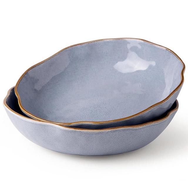 AmorArc Serving Bowls,Handcrafted 65 OZ Large Salad Bowls, 10.0" Reactive Ceramic Fruit Bowls for Entertaining, Side Dishes, Pho, Pasta, Dinner Parties, Kitchen Decor, Microwave & Dishwasher Safe-Blue