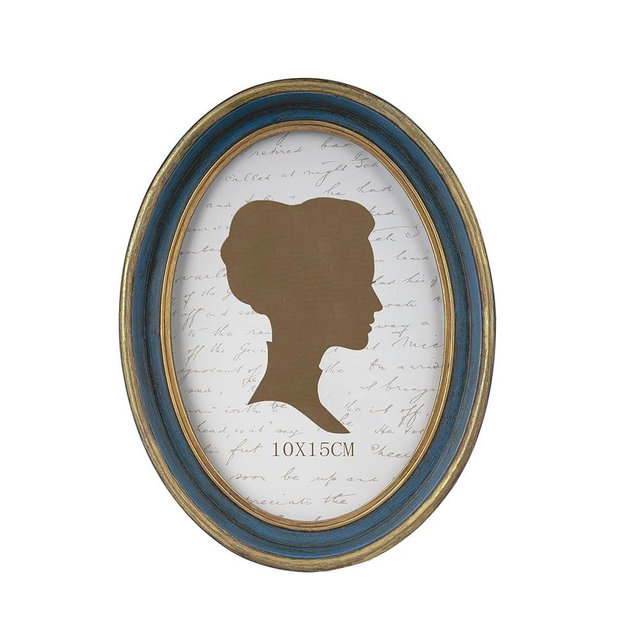 AELS 4x6 Inch Vintage Picture Frame, Elegant Antique Photo Frames with Glass Front, Photo Display, Tabletop Wall Hanging, Gift Ideas, Blue Oval with Gold Trim