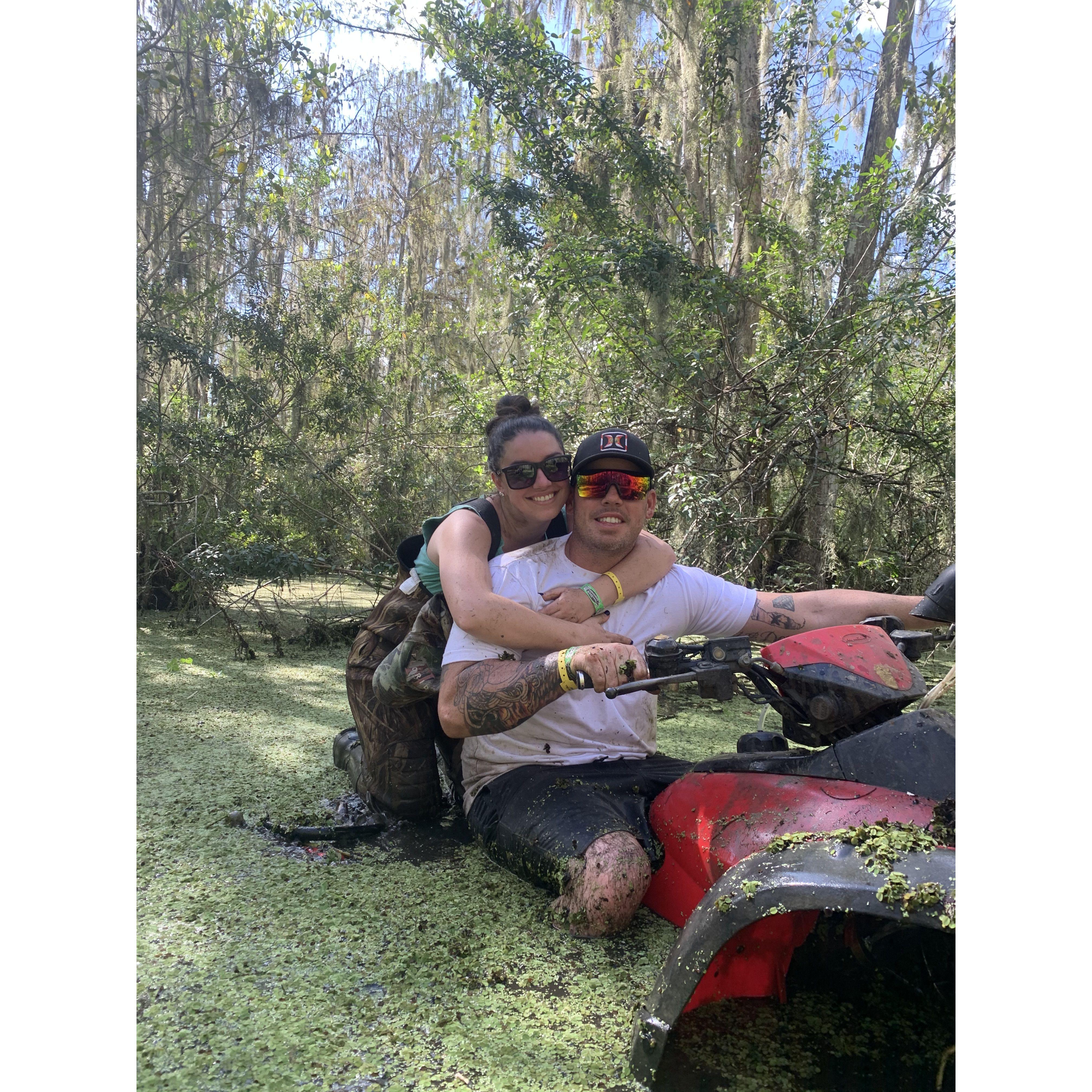 Chantz's favorite hobby is 4-wheeling. Gianna is hanging on for dear life.