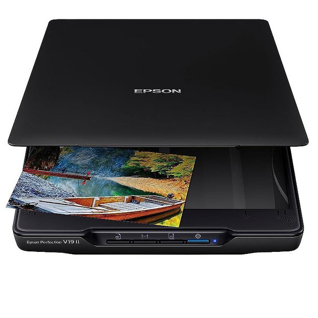 Epson Perfection V19 II Color Photo and Document Flatbed Scanner with 4800 dpi Optical Resolution, USB Power and High-Rise, Removable Lid