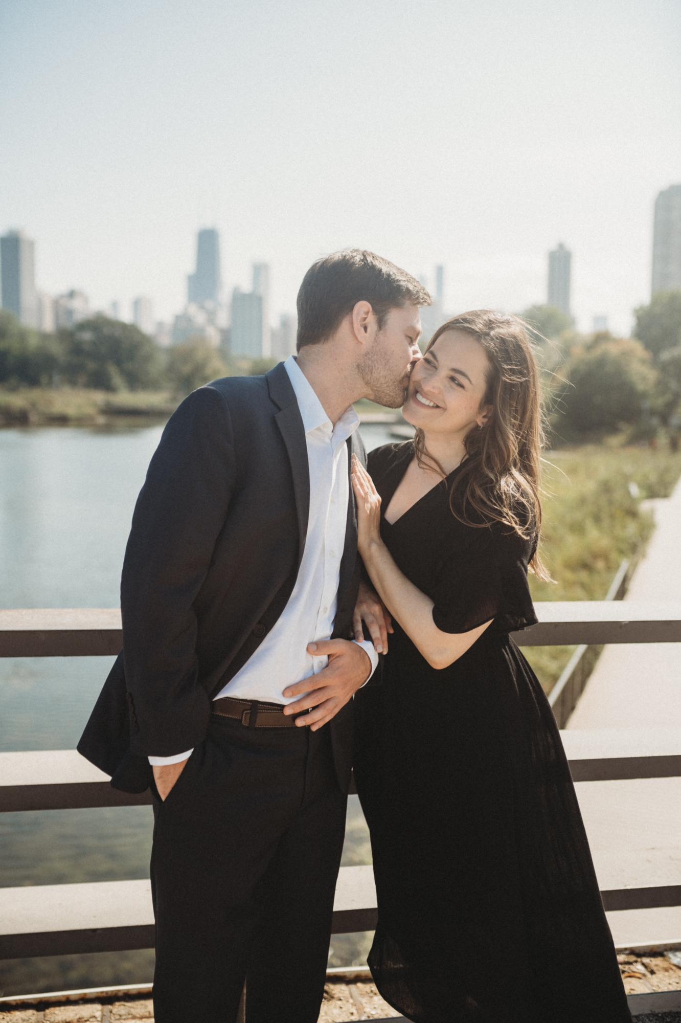 Engagement photo session: on the Lincoln Park pond overpass