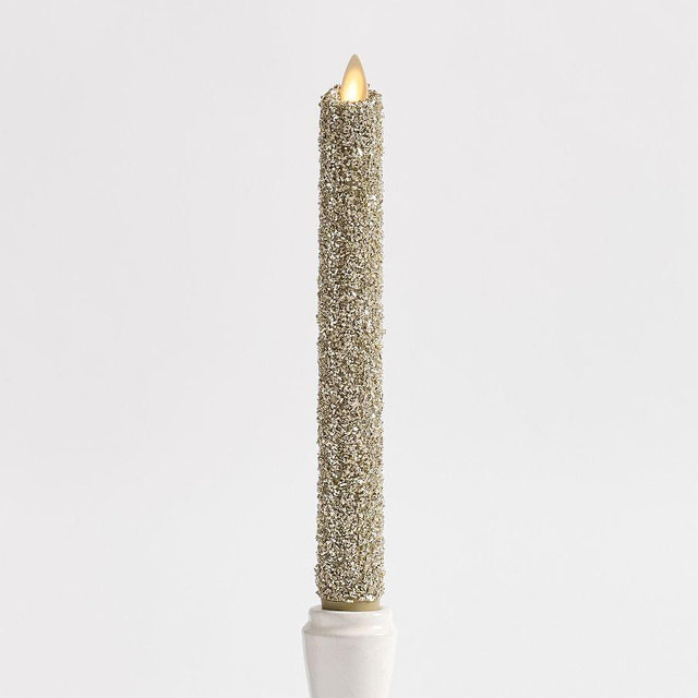 Premium Flicker Taper Candle, Gold Glitter, 8"