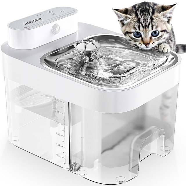 HAPAW Cat Water Fountain, Wastewater Separation & No Filter Cotton, Pet Water Dispenser with 101oz/3L Large Capacity Tank, Wireless Automatic Water Fountains for Cats Indoor Cat Watering Supplies