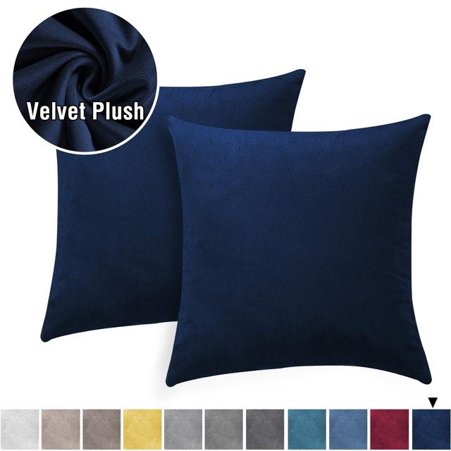 H.VERSAILTEX Velvet Plush Soft Solid Decorative Square Throw Pillow Covers Cushion Cases Pillowcases for Couch Sofa Bedroom Car 18 x 18 Inch 45 x 45 cm, 2 Pack, Navy