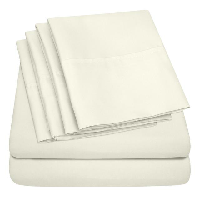 6 Piece Sheet Set, Deluxe Ultra Soft 1500 Series, Double Brushed Microfiber by Sweet Home Collection™- King, Ivory