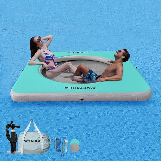 AWEMUFA Inflatable Dock Floating Platform with Mesh, Heavy Duty Water Hammock Floats Floating Ring, Tanning Pool Hammock Inflatable Raft Mat Lake Floats for Adults Ocean