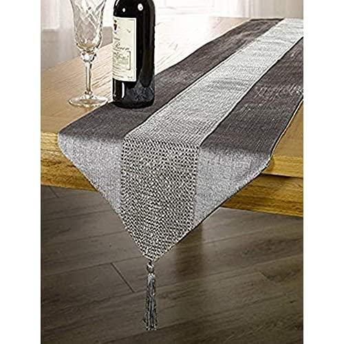 OZXCHIXU(TM 13inch x 72inch Table Runner with Diamante Strip and Tassels (Grey)