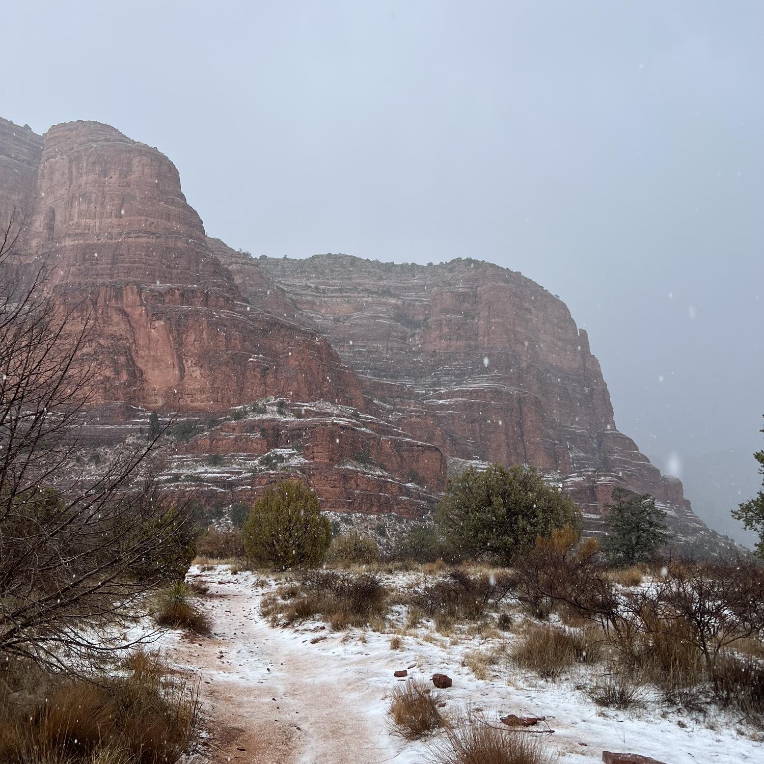 Cody proposed to me on Valentine’s Day of 2025 while hiking courthouse butte in Sedona, it snowed shortly after I said yes
