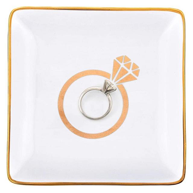 RELISSA Gifts for Fiancee, Engagement Ring Jewelry Dish Tray - Engagement Ring Holder, Engagement Party Decorations, Engaged Gift for Her, Gift for Girlfriend