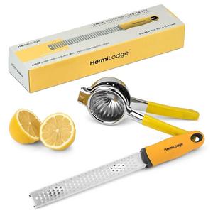 HermiLodge - Lemon Squeezer and Lemon Zester Tool Combo Set – Best Citrus Juicer and Citrus Peeler – Easy to Use Non Slip Silicone Grip Commercial Grade Stainless Steel