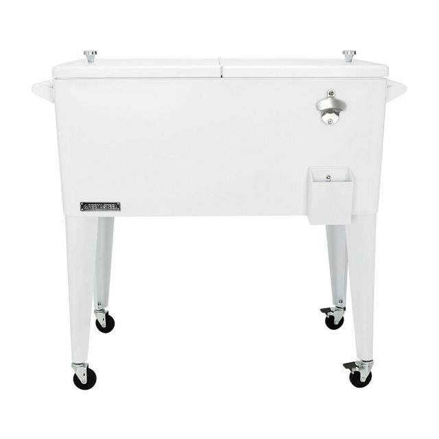 Permasteel 80 Quart Portable Rolling Patio Cooler, White
