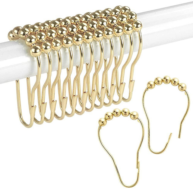 Ansxiy Shower Curtain Hooks Rings, Rustproof Metal Shower Curtain Rings for Bathroom Shower Rods Curtains - Set of 12, Golden