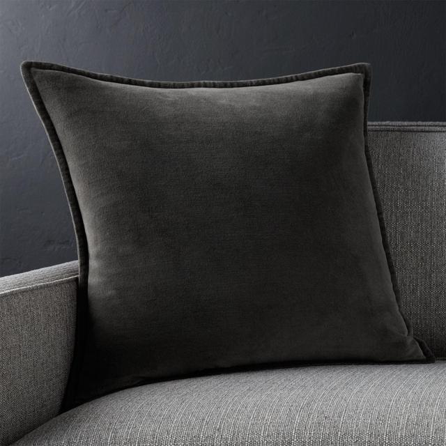 Brenner Grey 20" Velvet Pillow with Down-Alternative Insert