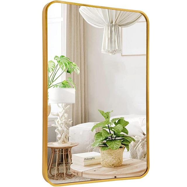 rozycher Gold Btahroom Mirror 20x30 Inch, Rectangle Mirror with Metal Frame, Gold Vanity Mirror, Decorative Rectanlge Wall Mirror for Bathroom, Living Room,Bedroom, Hangs Horizontal Or Vertical