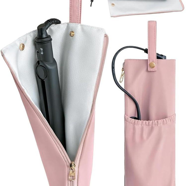 Lifeplus Holder & Mat for Hot Tools, Curling Iron Flat Iron Heat Resistant Hair Tools Travel Bag - Ideal for Home, Travel, Gift (Pink)