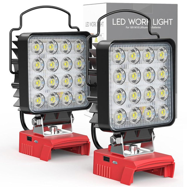 MtiolHig 2PCS Cordless LED Work Light Compatible with Milwaukee 18v Battery,112W 11200 Lumens Battery Powered LED Flood Light Only, with USB & Type-C Charging for Emergency, Workshop, Outdoor