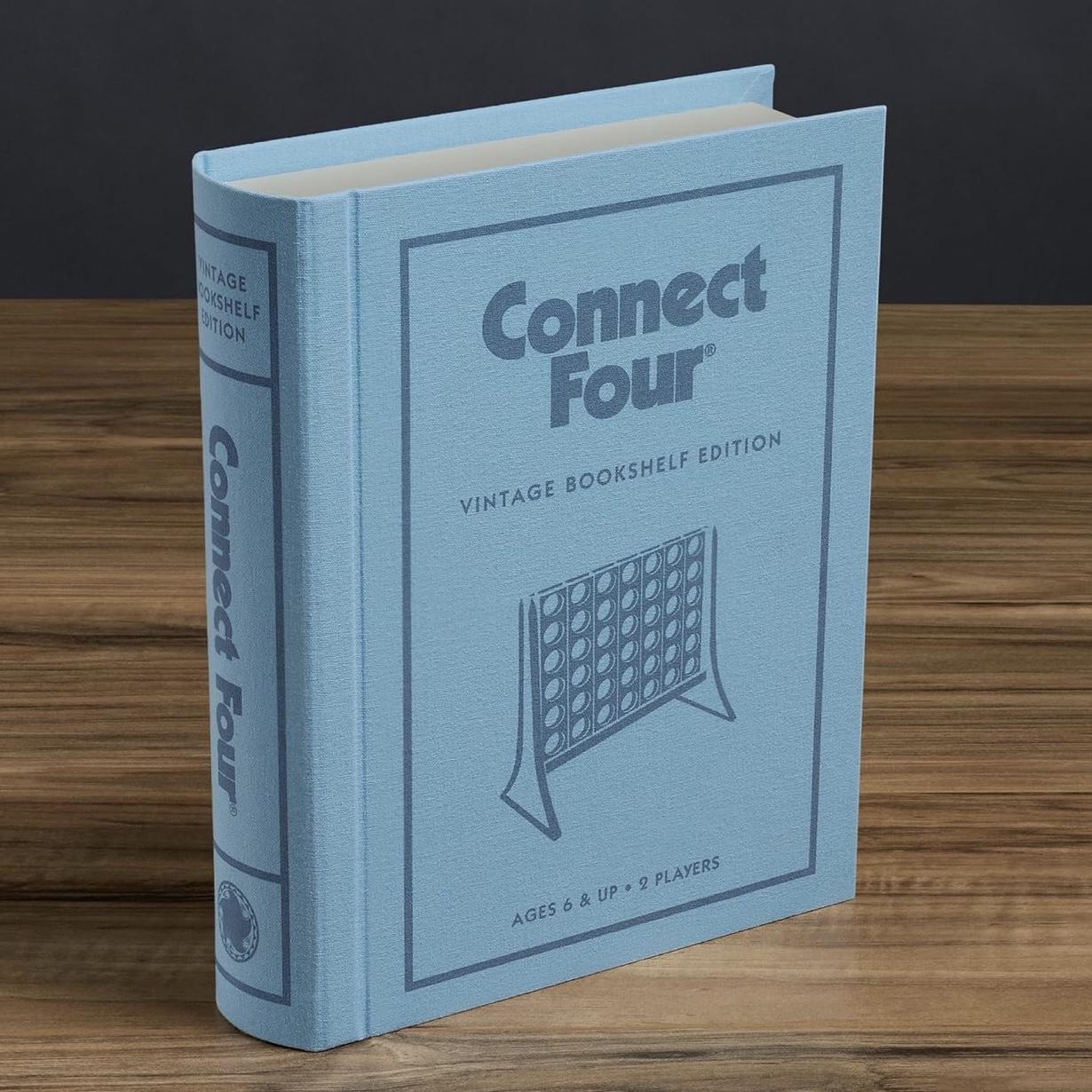 Connect Four Vintage Bookshelf Edition - 4 in a Row Game by WS Game Company, Fabric-Wrapped Book Box Display, Classic Strategy Tabletop Games for 2 Players, Ages 6+