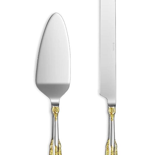 KEAWELL Gorgeous Wedding Cake Knife and Server Set, Gold Accent, 8/10 Stainless Steel, Fine Cake Cutting Set, Dishwasher Safe