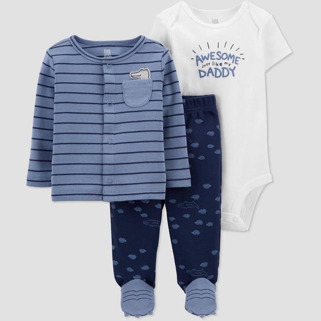 Baby Boys' 3pc Shark/Alligator Top and Bottom Set with Cardigan - Just One You® made by carter's Blue 3M