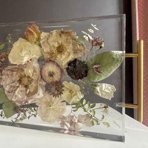 Floral (wedding bouquet) serving tray with metallic handles
