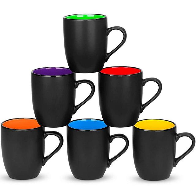 6 Pack Large Coffee Mug Set 16 Ounces, DeeCoo Matte Black Porcelain Mug - DeeCoo Large-sized Ceramic Restaurant Drinking Cups for Coffee, Tea, Juice, Cocoa