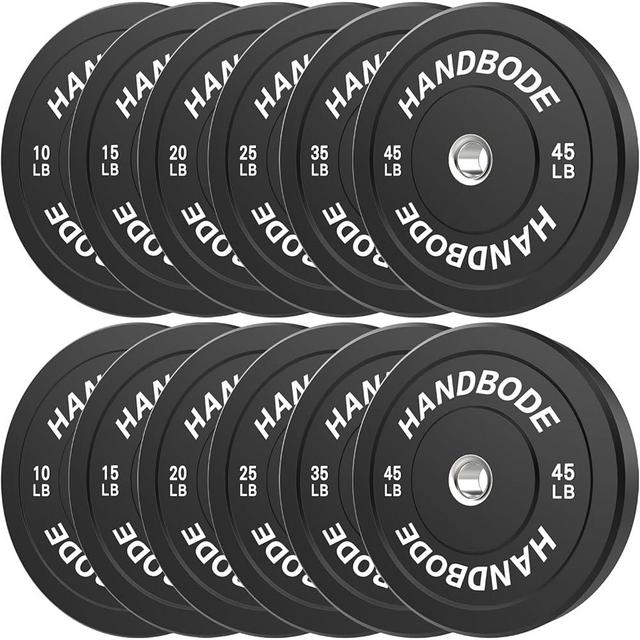 HANDBODE 2 - Inch Bumper Plates, Olympic Weight Plate Set, 10-55 lb Rubber Barbell Weights for Bench Press, Strength Training, Weight Lifting, Home Gym, Standard, Black