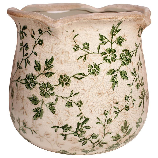 Xiaan Jiaju Vintage Ceramic 6.11'' Plant Pots, Decorative Vase for Indoor Garden, Room & Home Decor, Sage Beige