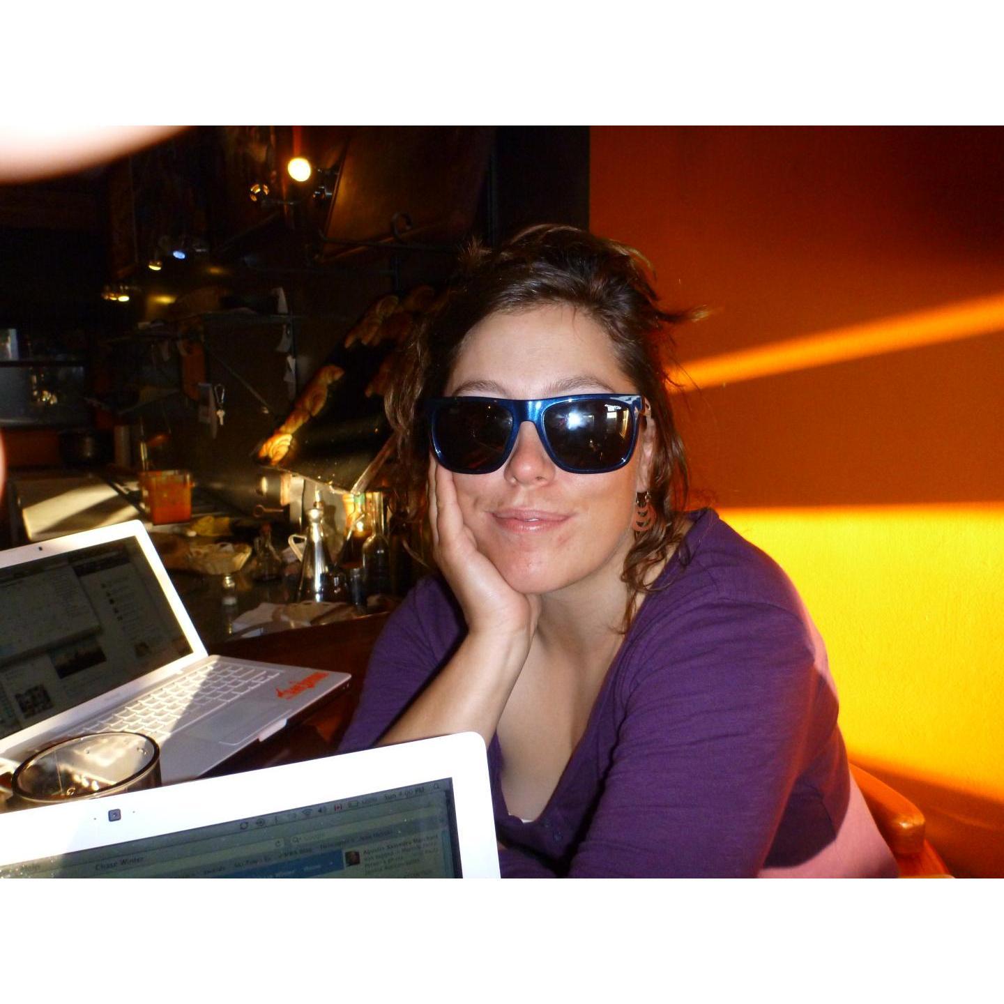 All business - even with sunglasses on. Claire in Chile in 2011.