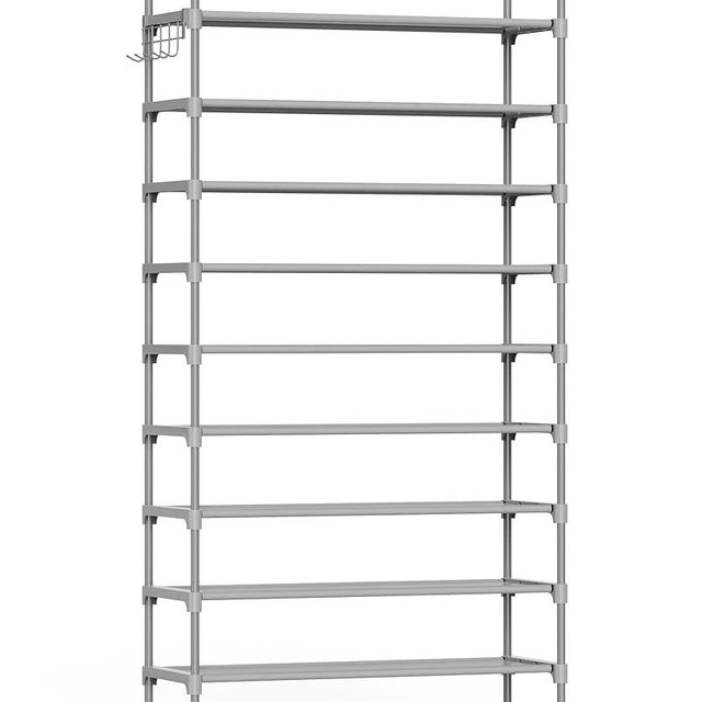 Kitsure Shoe Rack for Closet - 10-Tier Shoe Organizer with Hook Rack, Large-Capacity & Space-Saving Shoe Shelf for Entryway, Bedroom, Living Room,32.2" x 11.8" x 68.5", Gray