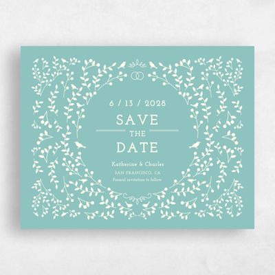 Blue Fall Wedding Save the Date - Ivy Wreath