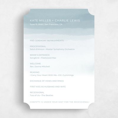 Blue Ticket Wedding Program - Waterfront