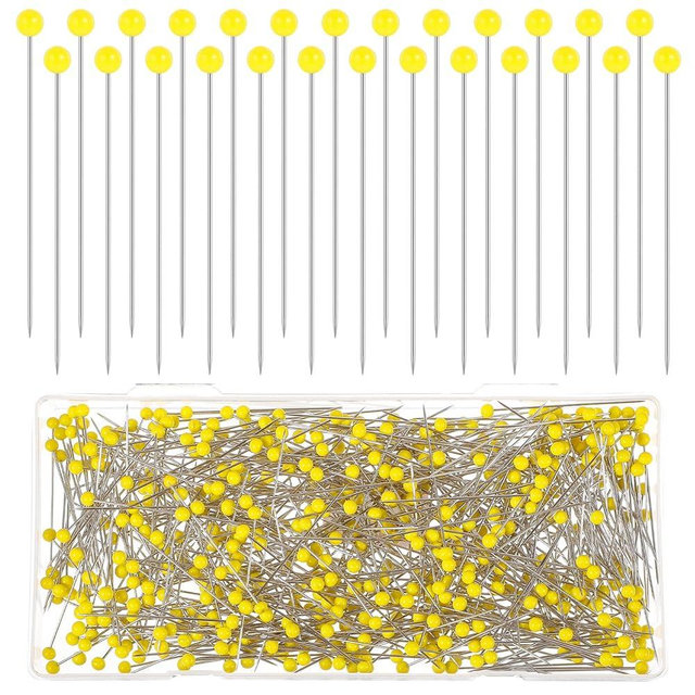 Qianyu 500 Pcs Sewing Pins Straight Pin for Fabric 1.73 Inch Yellow Glass Ball Head Quilting Pins Dressmaker Corsage Stick Pins for Sewing Crafts Jewelry Making DIY Craft Sewing Project Tools
