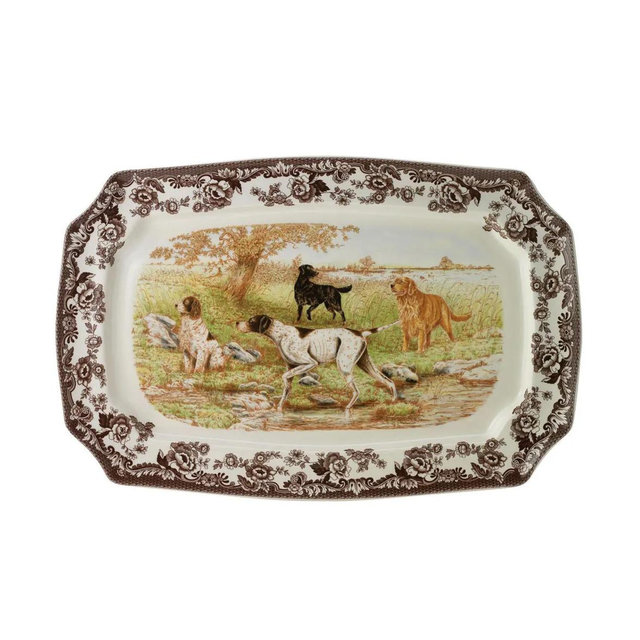Woodland Rectangular Platter 17.5 Inch, Dog Scene