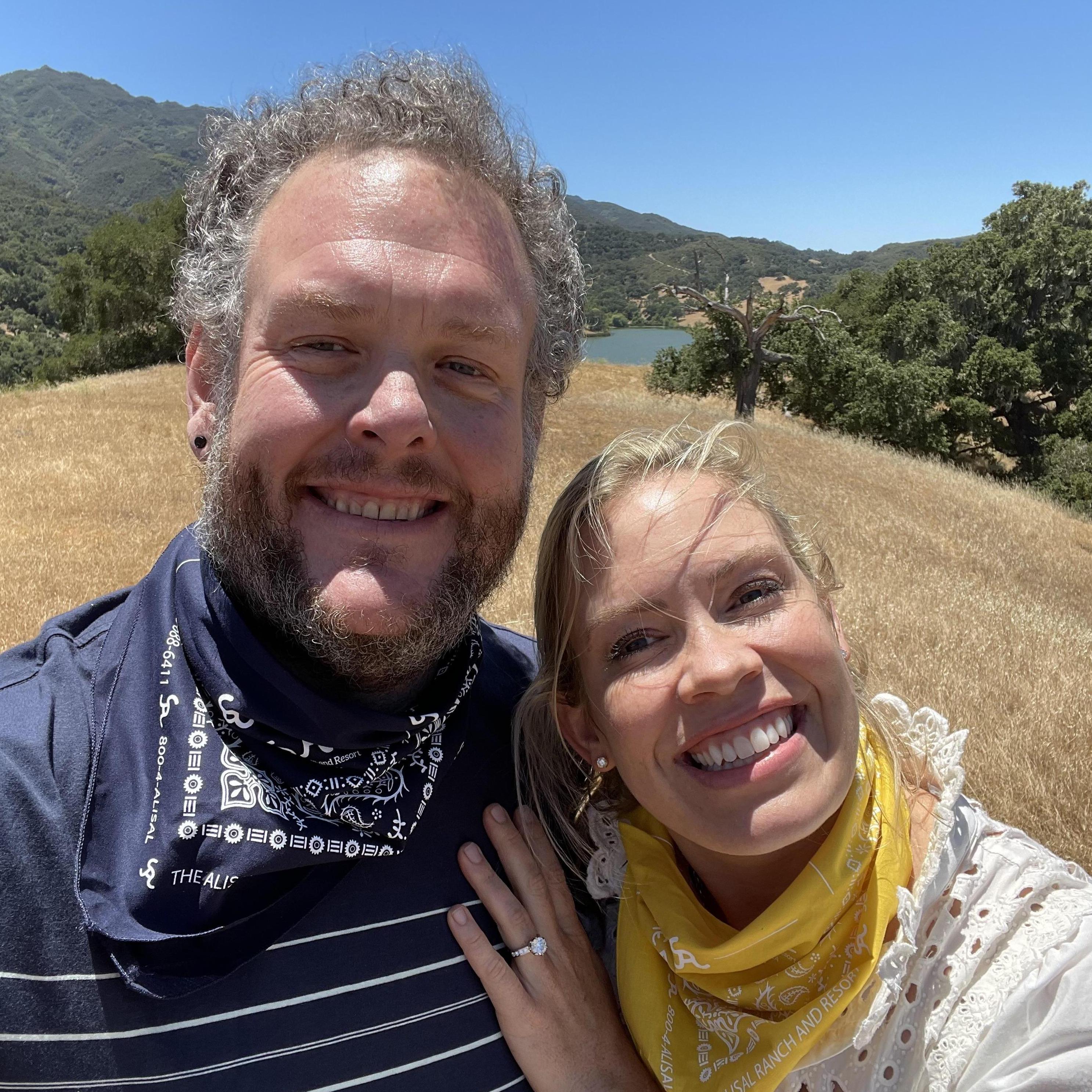 Right after she said yes! Proposal point at The Alisal Lake, June 2021