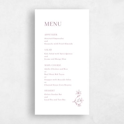 Deep Magenta, Red Wedding Menu - Creston